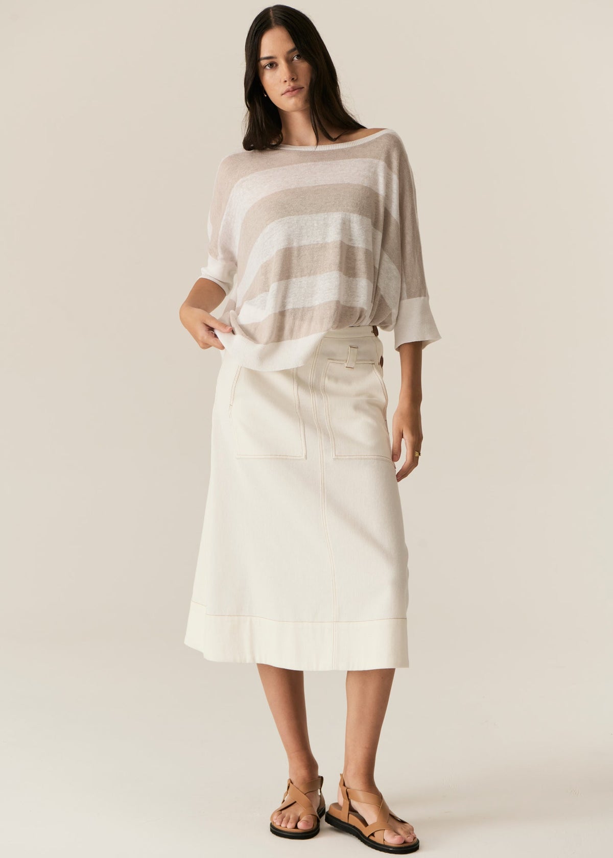 POL | Milton Stripe Knit | White/Pebble
