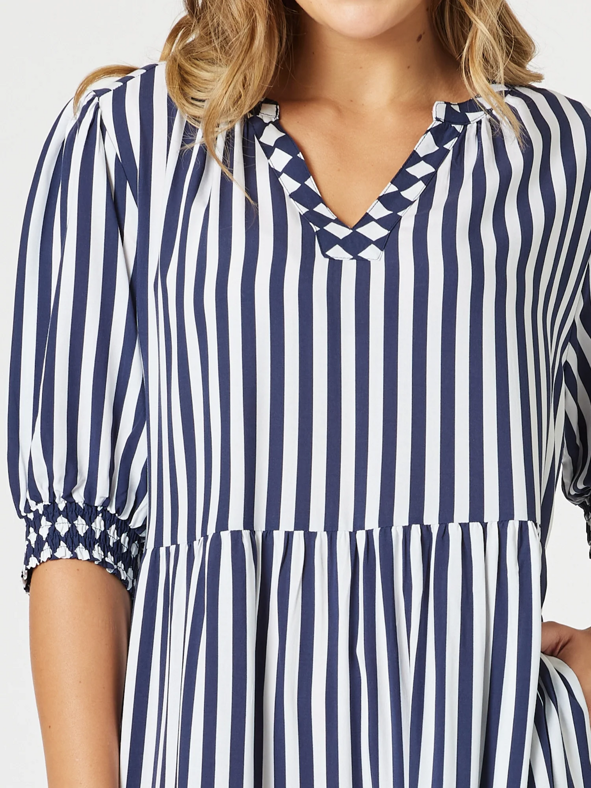 Threadz | Harlequin Stripe Tier Dress | Navy/White