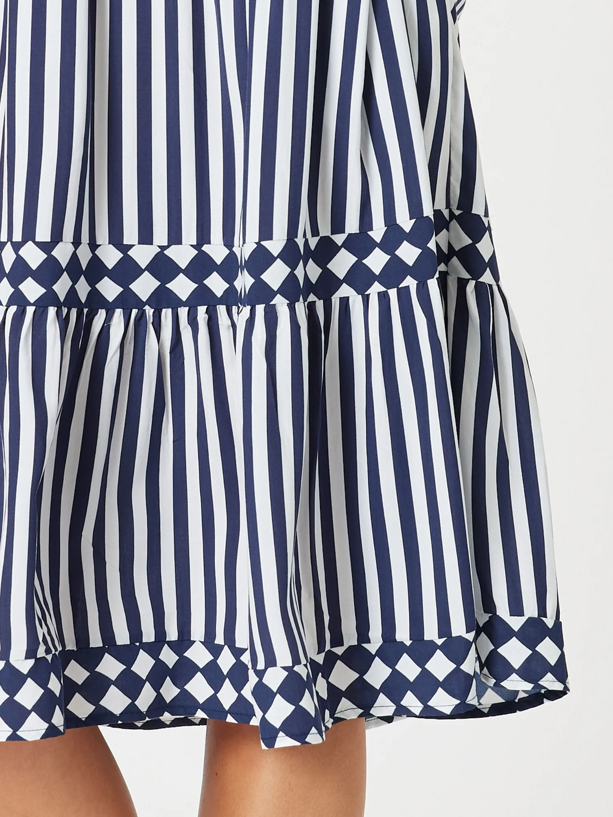 Threadz | Harlequin Stripe Tier Dress | Navy/White