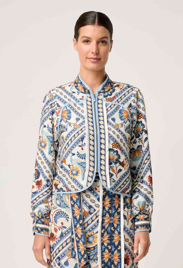 Once Was | Aurora Reversible Viscose &amp; Tencel Fringe Jacket | Petinos Floros/Blue Ash