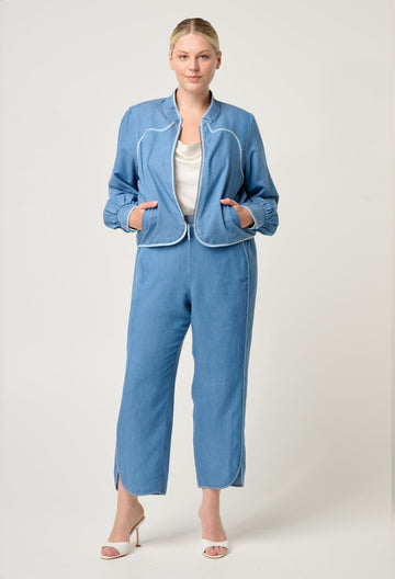 Once Was | Aurora Reversible Viscose &amp; Tencel Fringe Jacket | Petinos Floros/Blue Ash