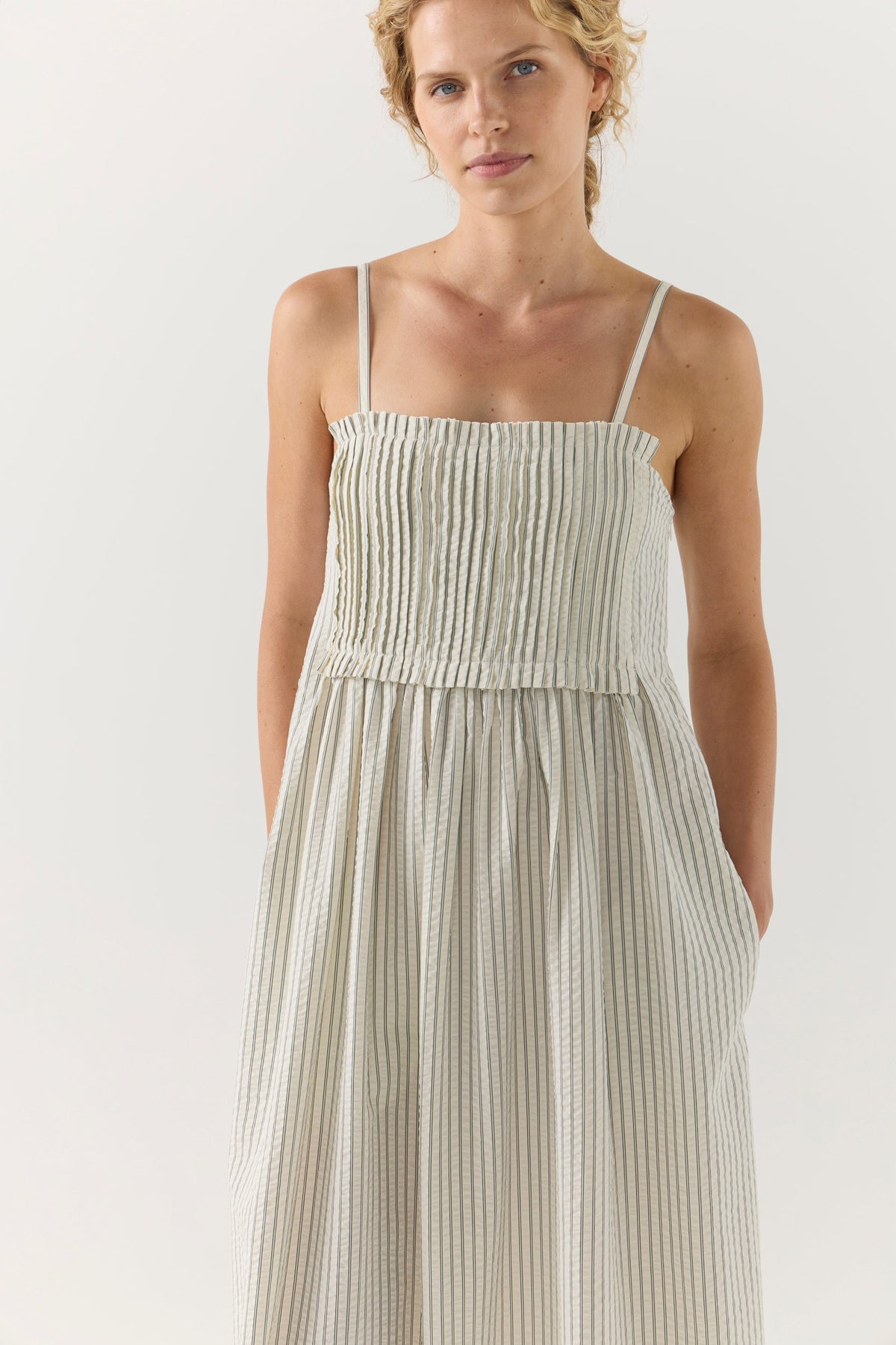 Foemina | Sloane Dress | Basil Stripe Seersucker