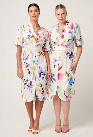 Once Was | Gaia Lace Spliced Linen Viscose Dress | Plume Blossom