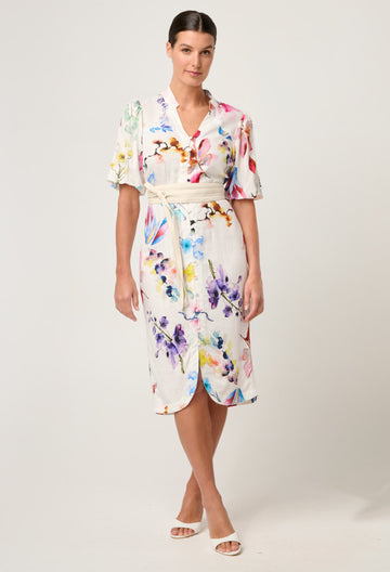 Once Was | Gaia Lace Spliced Linen Viscose Dress | Plume Blossom
