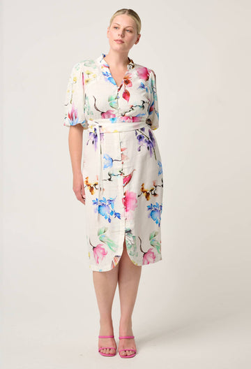 Once Was | Gaia Lace Spliced Linen Viscose Dress | Plume Blossom