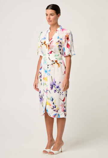 Once Was | Gaia Lace Spliced Linen Viscose Dress | Plume Blossom