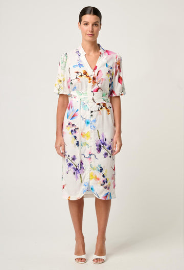 Once Was | Gaia Lace Spliced Linen Viscose Dress | Plume Blossom