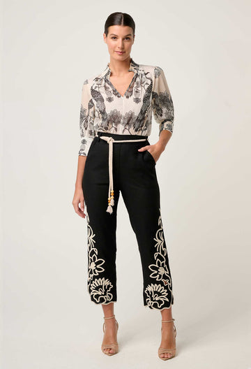 Once Was | Oleander Cotton Silk Shirred Blouse | Imperial Stone