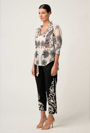 Once Was | Oleander Cotton Silk Shirred Blouse | Imperial Stone