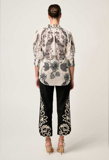 Once Was | Oleander Cotton Silk Shirred Blouse | Imperial Stone
