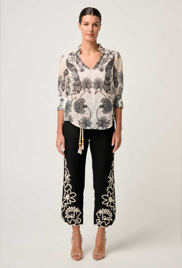Once Was | Oleander Cotton Silk Shirred Blouse | Imperial Stone