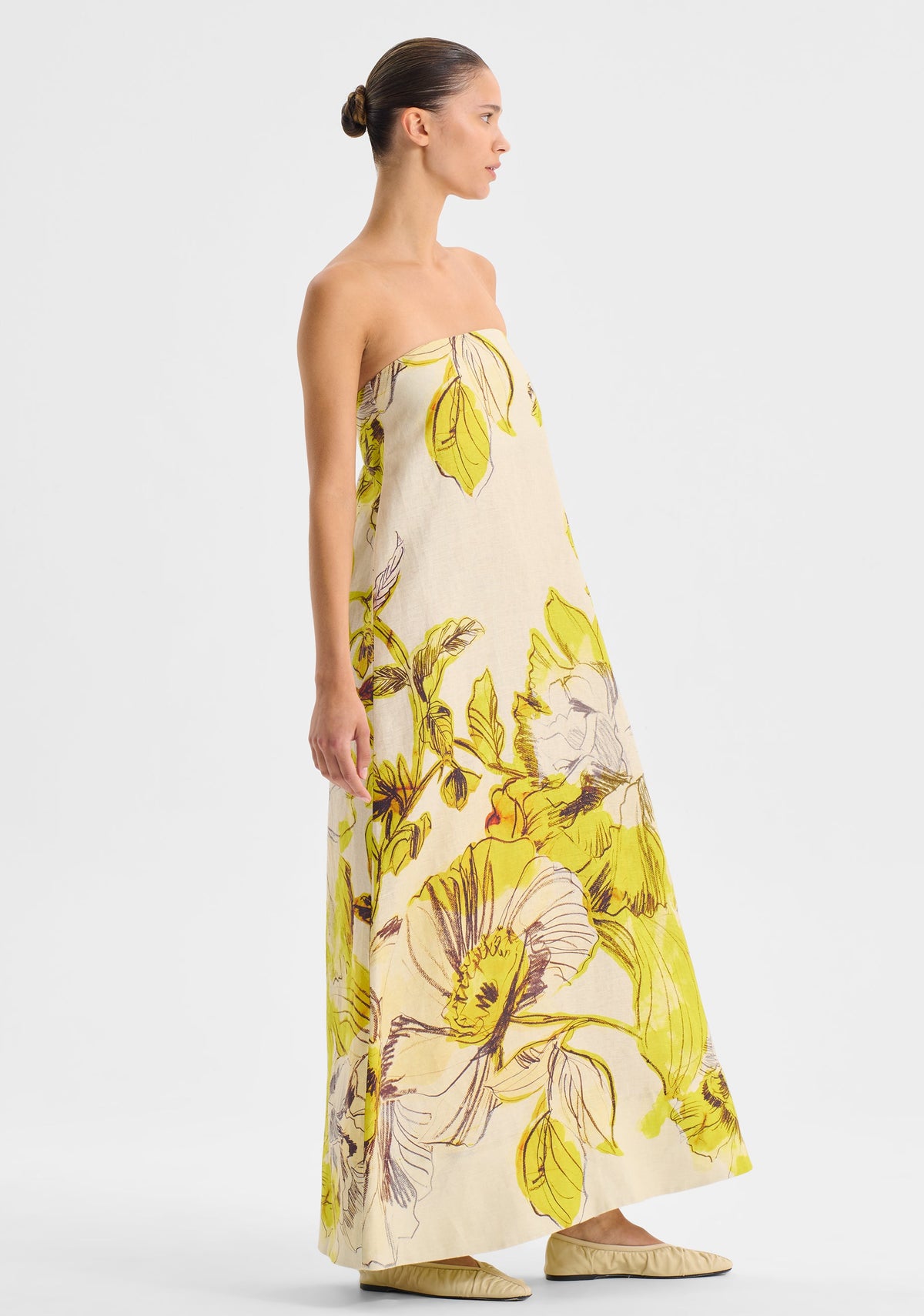 Morrison | Mae Linen Strapless Dress | Lemon