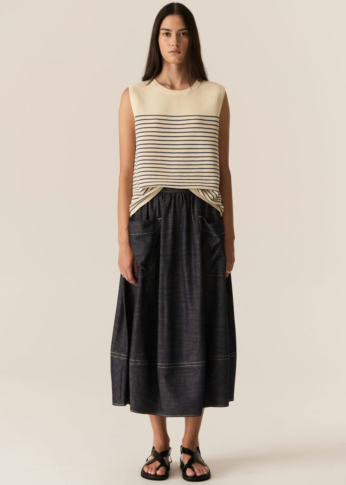 POL | Jules Knit Tank | Ivory/Blue
