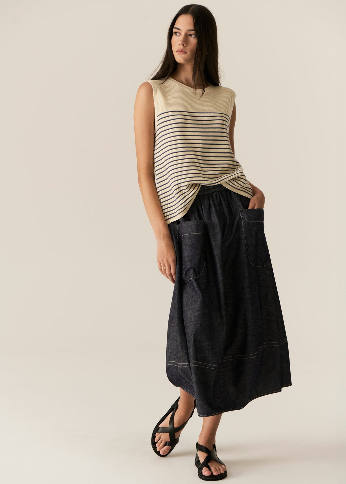 POL | Jules Knit Tank | Ivory/Blue