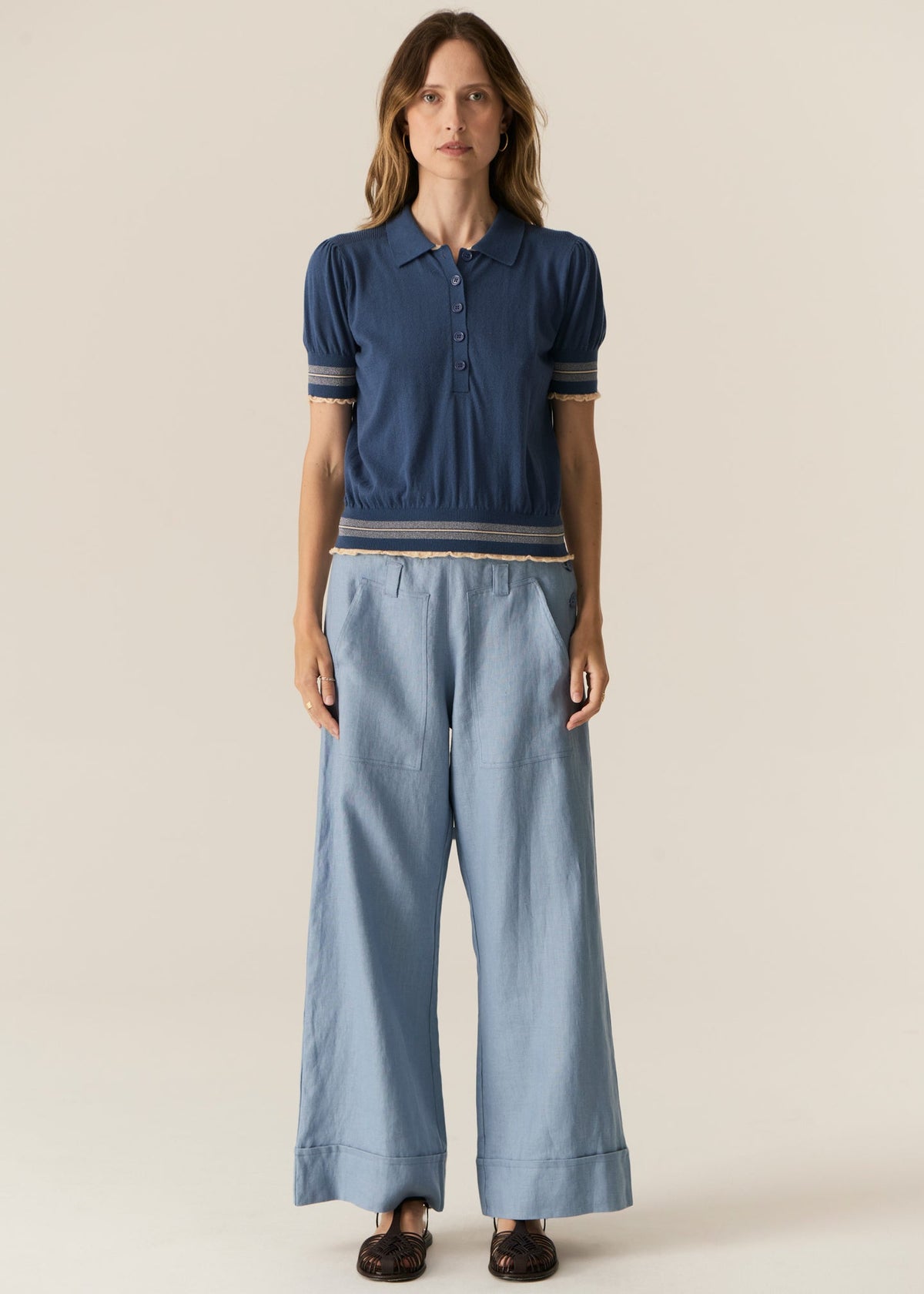 POL | Lask Knit Polo | Blue/Ecru