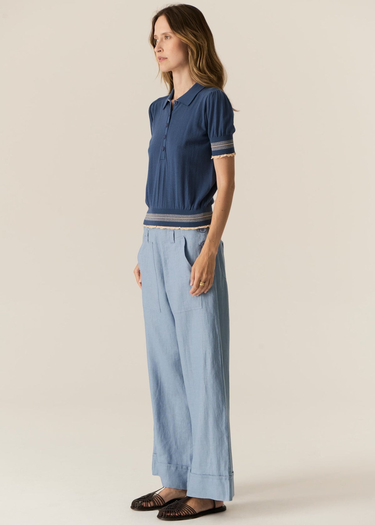 POL | Lask Knit Polo | Blue/Ecru