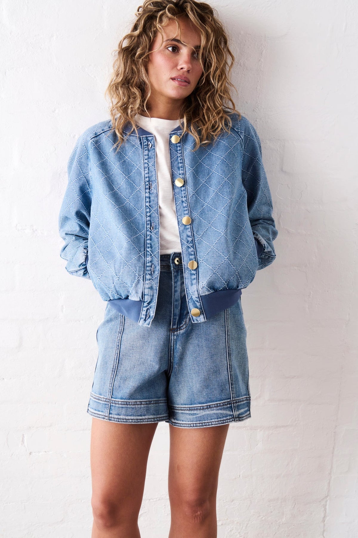 Kireina | Sabrina Bomber | Check Stitch 70s Blue