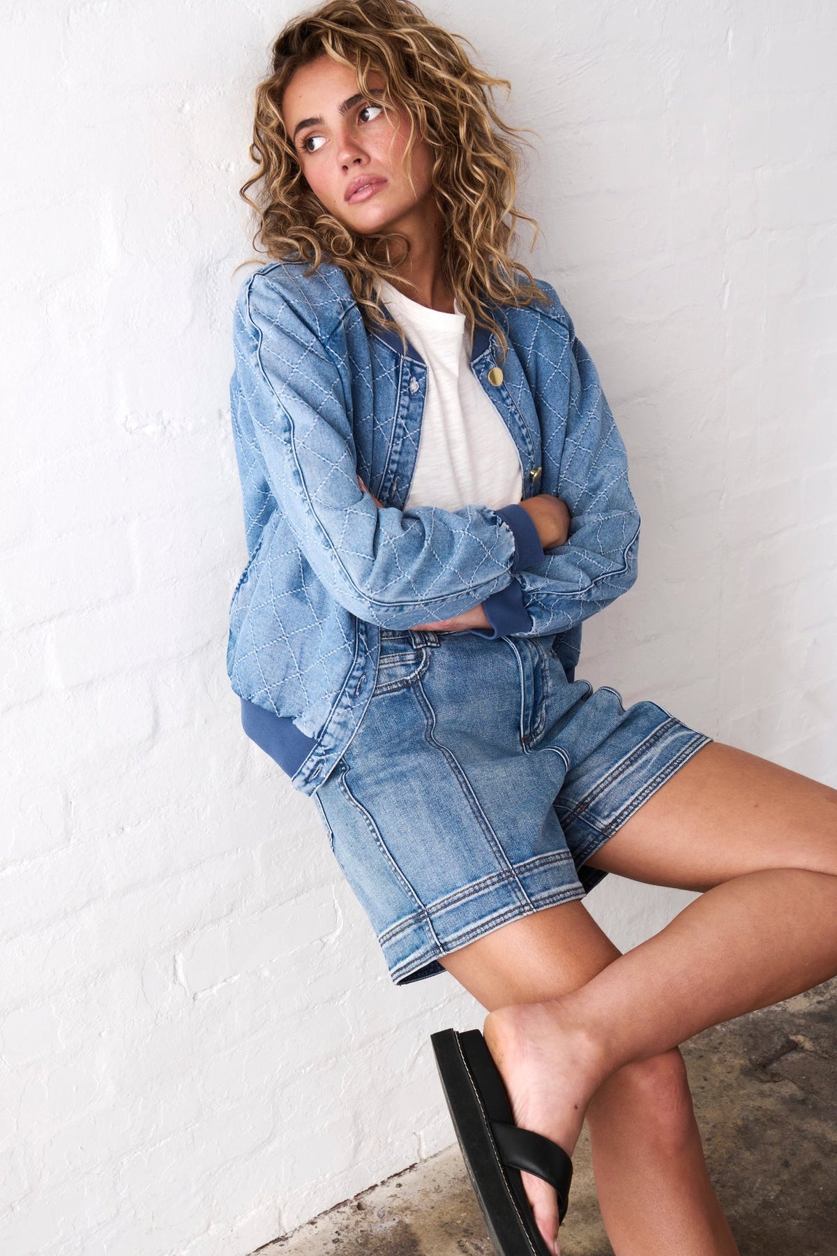 Kireina | Sabrina Bomber | Check Stitch 70s Blue