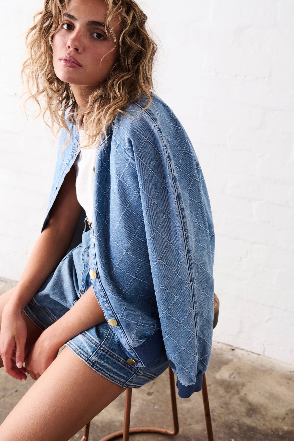 Kireina | Sabrina Bomber | Check Stitch 70s Blue