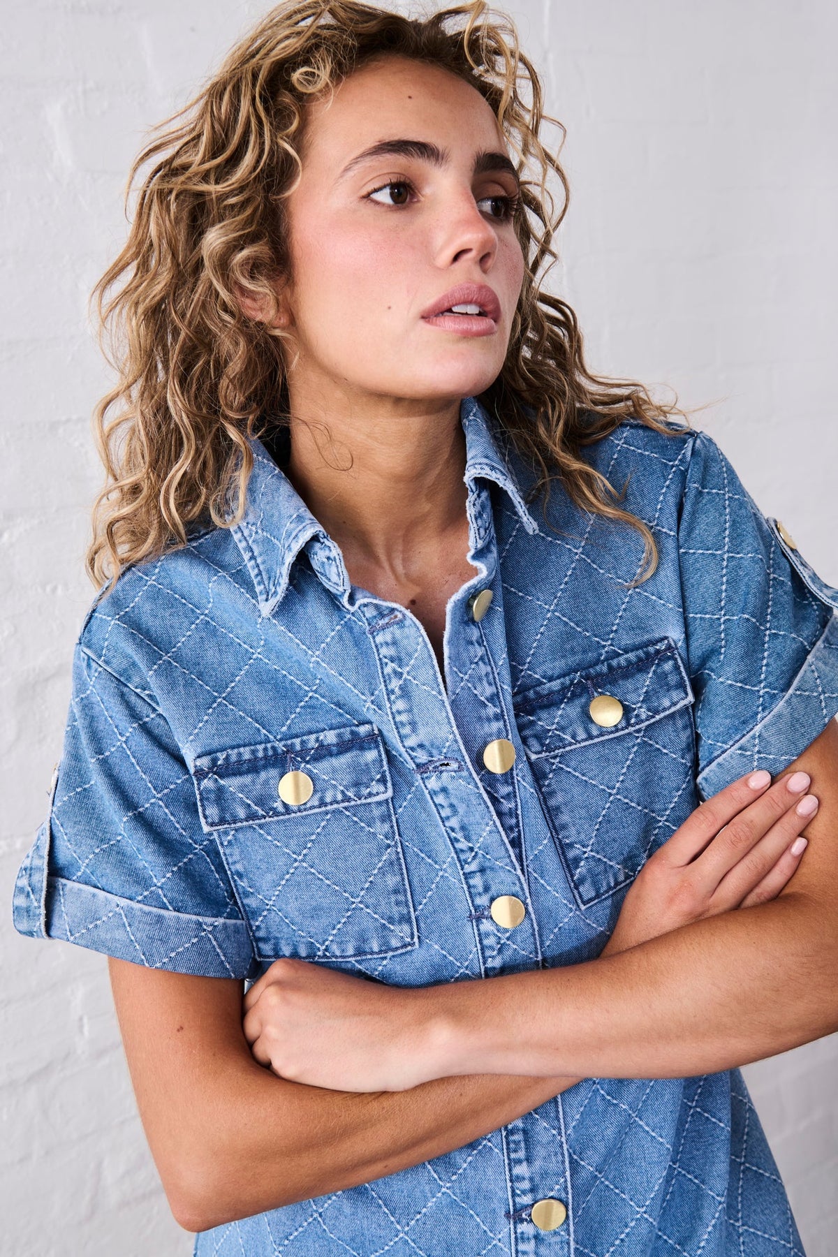 Kireina | Simone Dress | Check Stitch 70s Blue