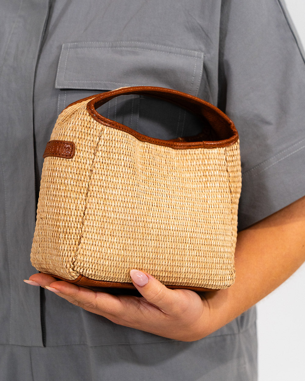 ELMS+KING | Linton Crossbody Bag | Tan Pebble With Natural Weave