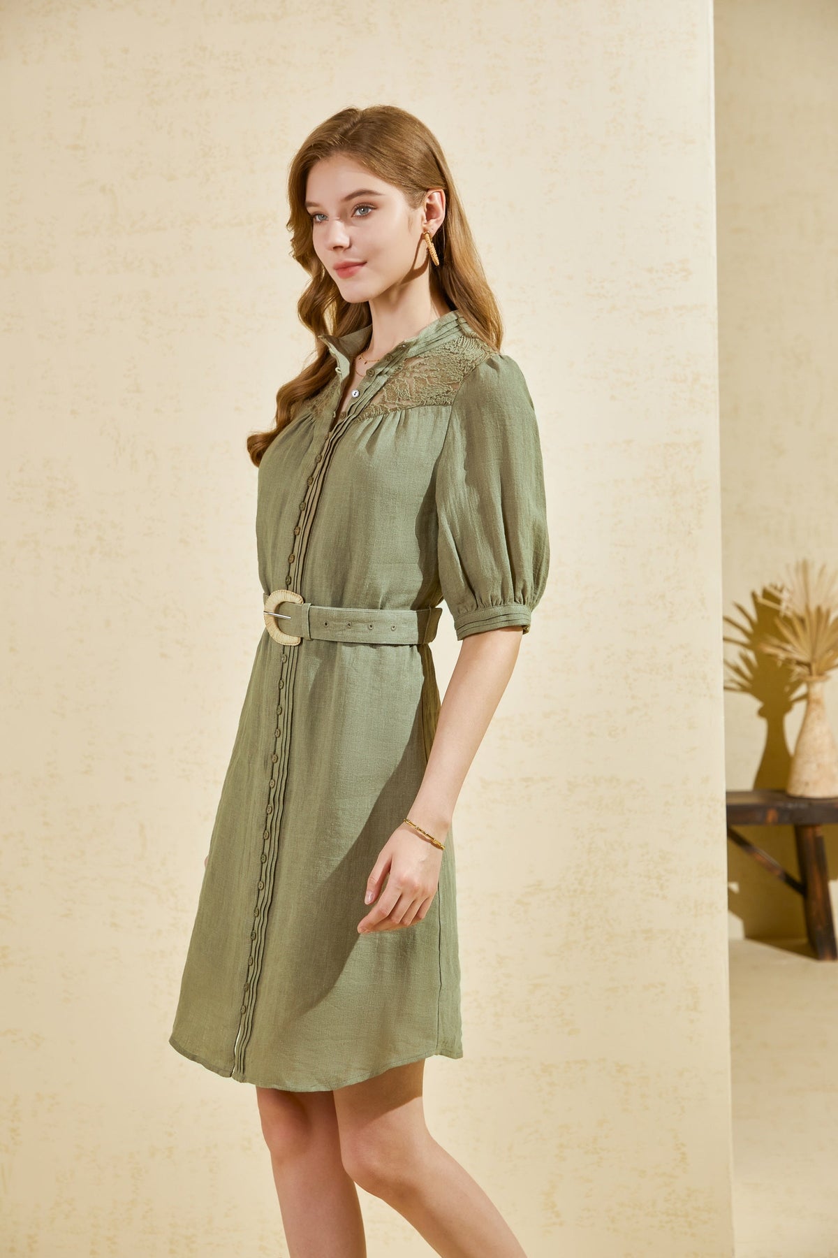 GDS | Ila Lace Short Sleeves Short Dress | Khaki