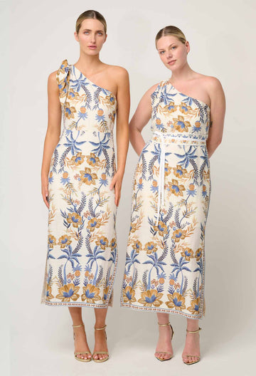 Once Was | Amira One Shoulder Tie Linen Viscose Dress | Golden Medina