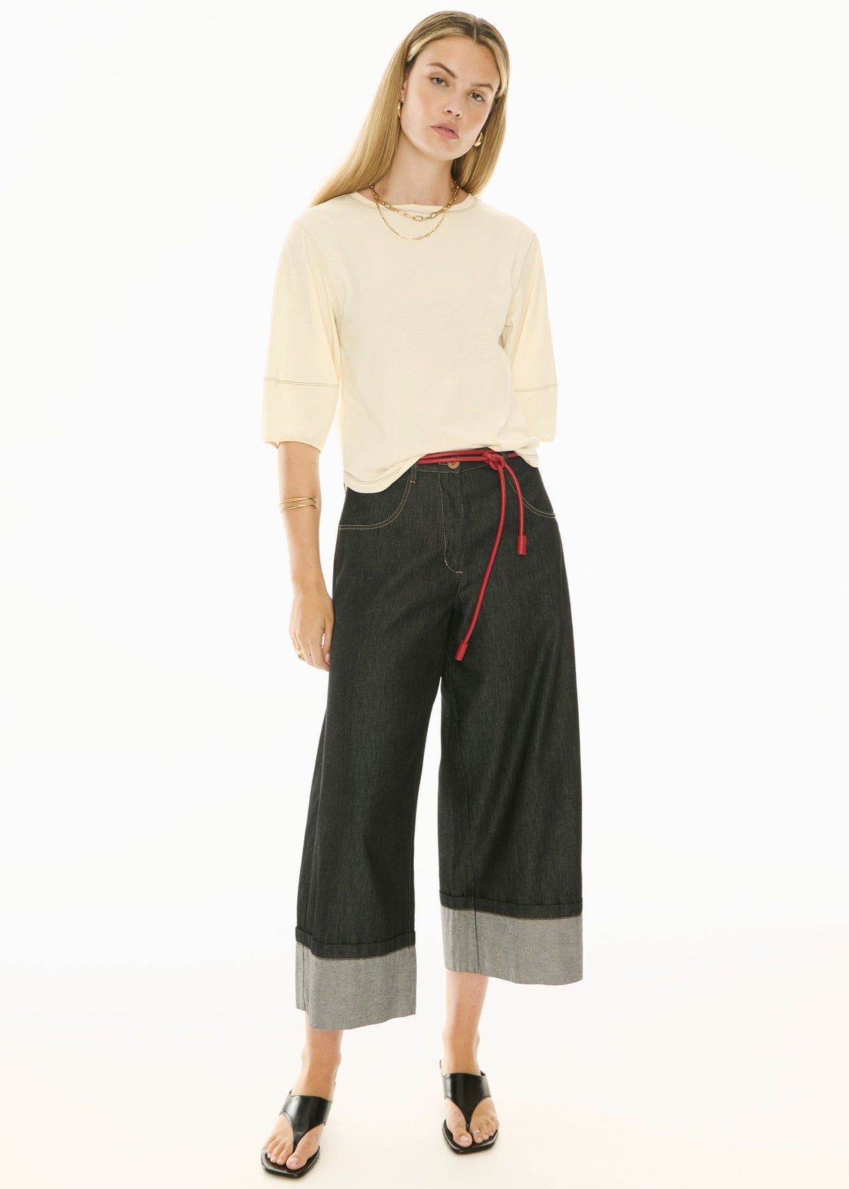 POL Clothing | Harlyn Topstitch Tee | Ivory