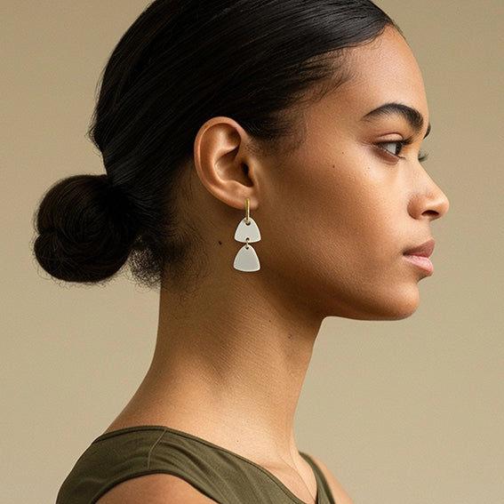 Mingled | Freya Huggie Dangle | Ivory Beige