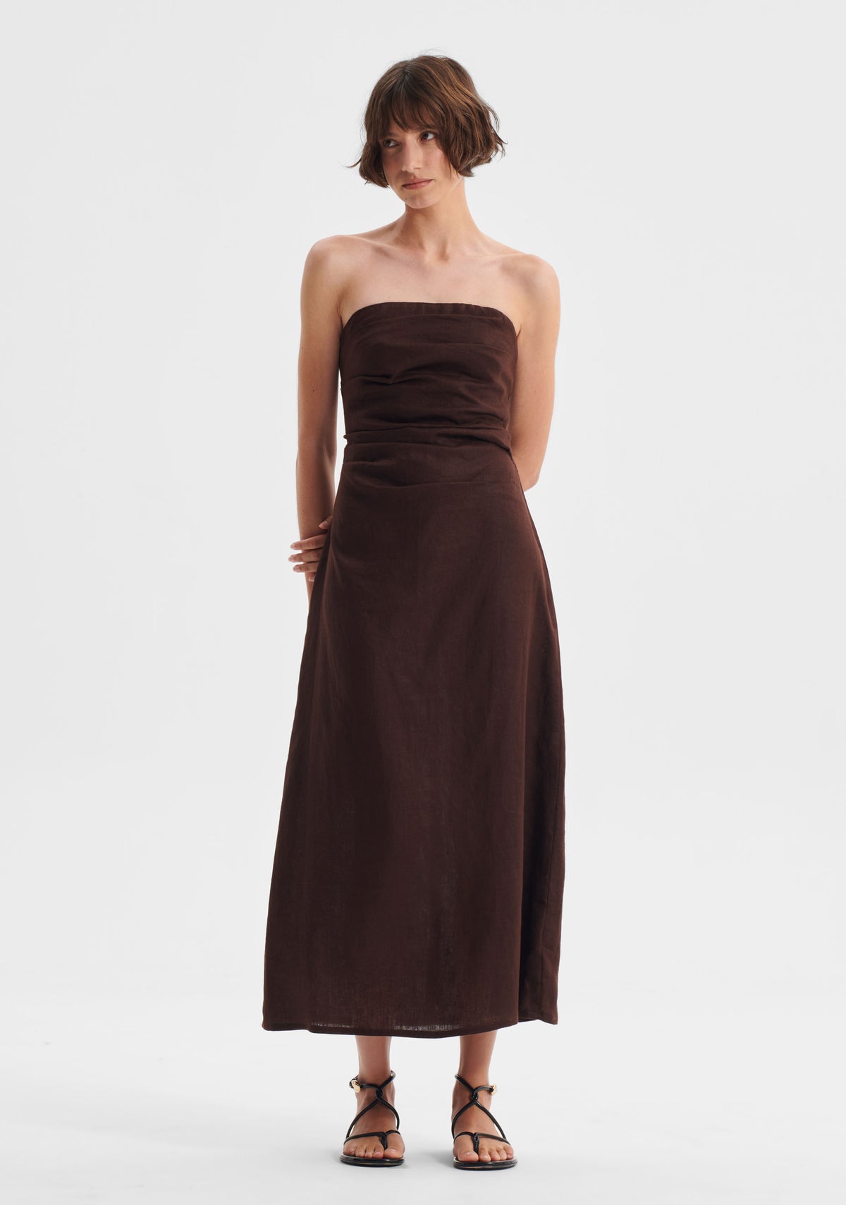 Morrison | Rio Linen Strapless Dress | Chocolate