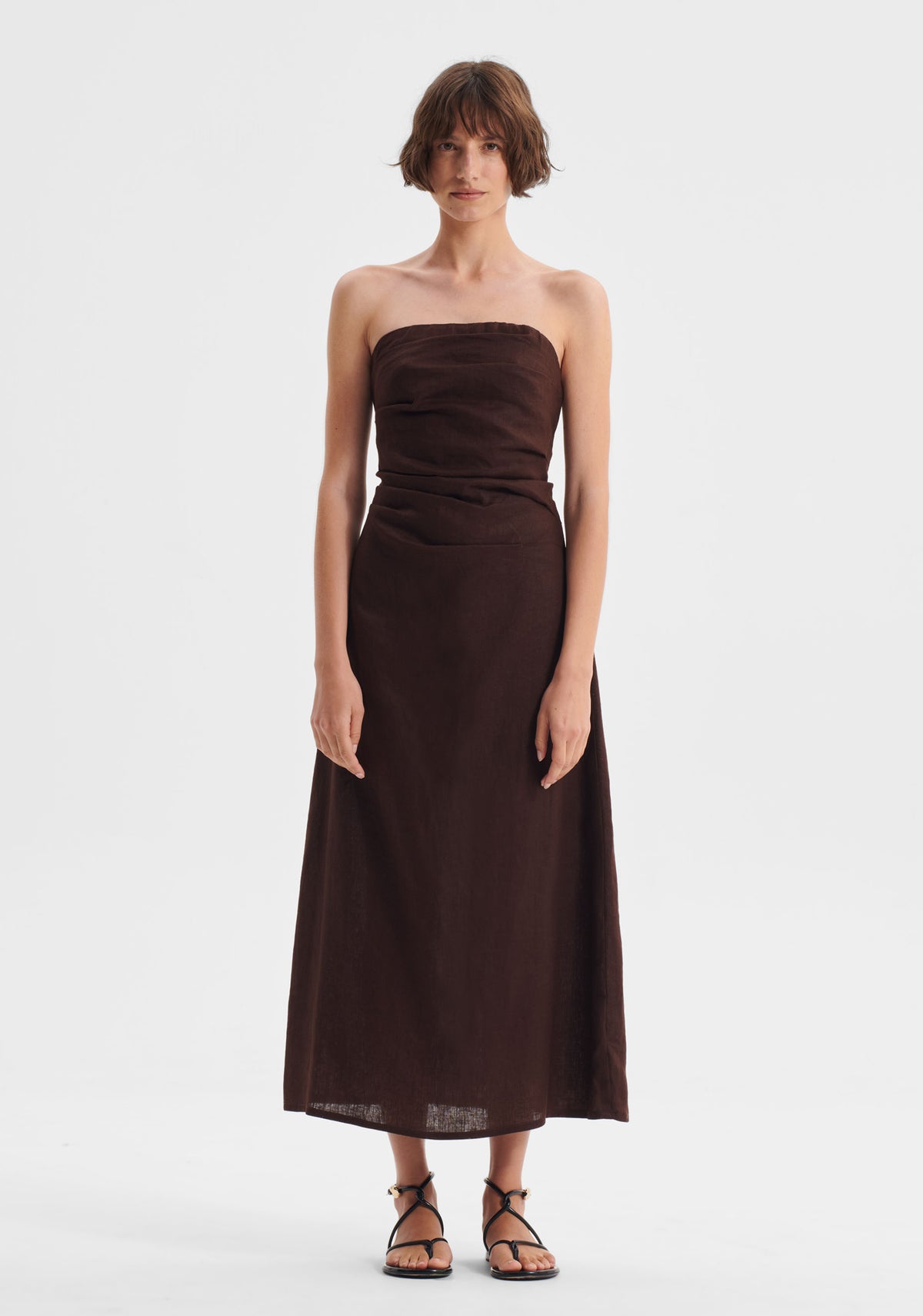 Morrison | Rio Linen Strapless Dress | Chocolate