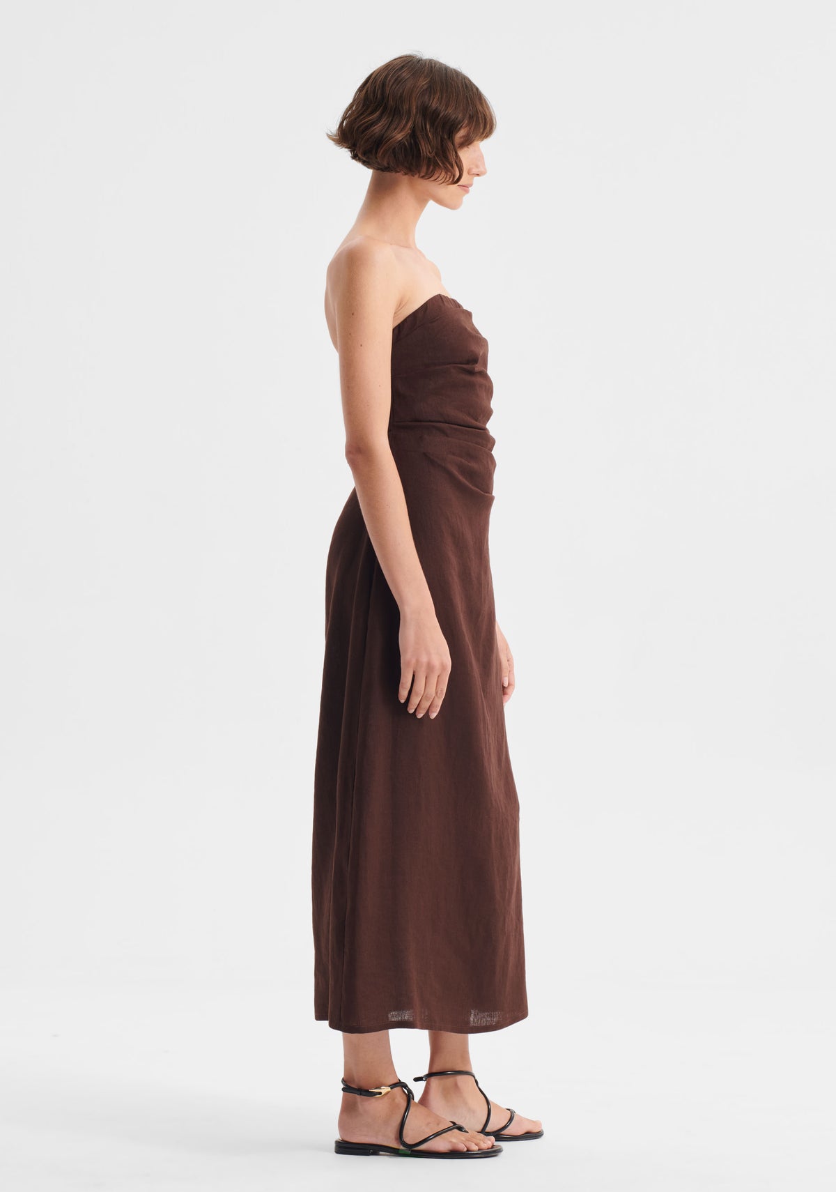 Morrison | Rio Linen Strapless Dress | Chocolate