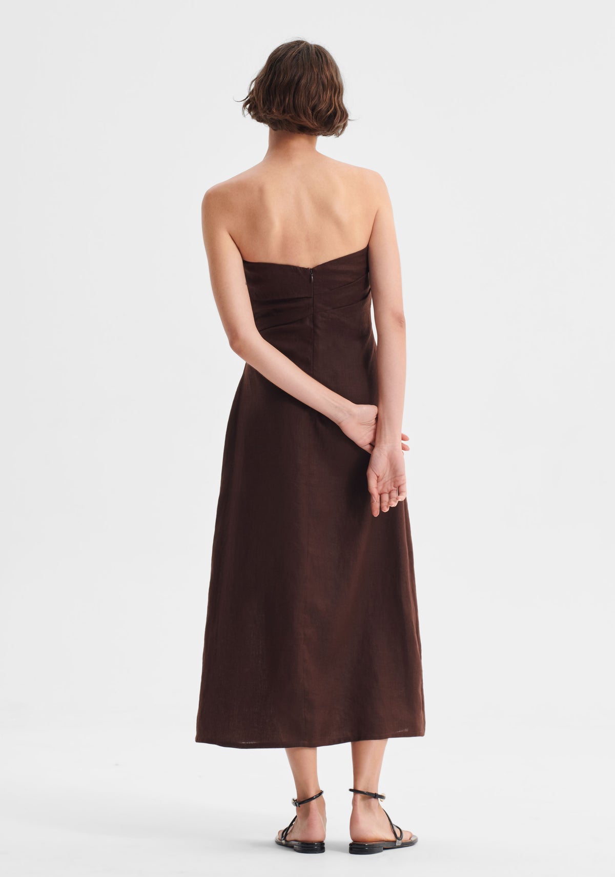 Morrison | Rio Linen Strapless Dress | Chocolate