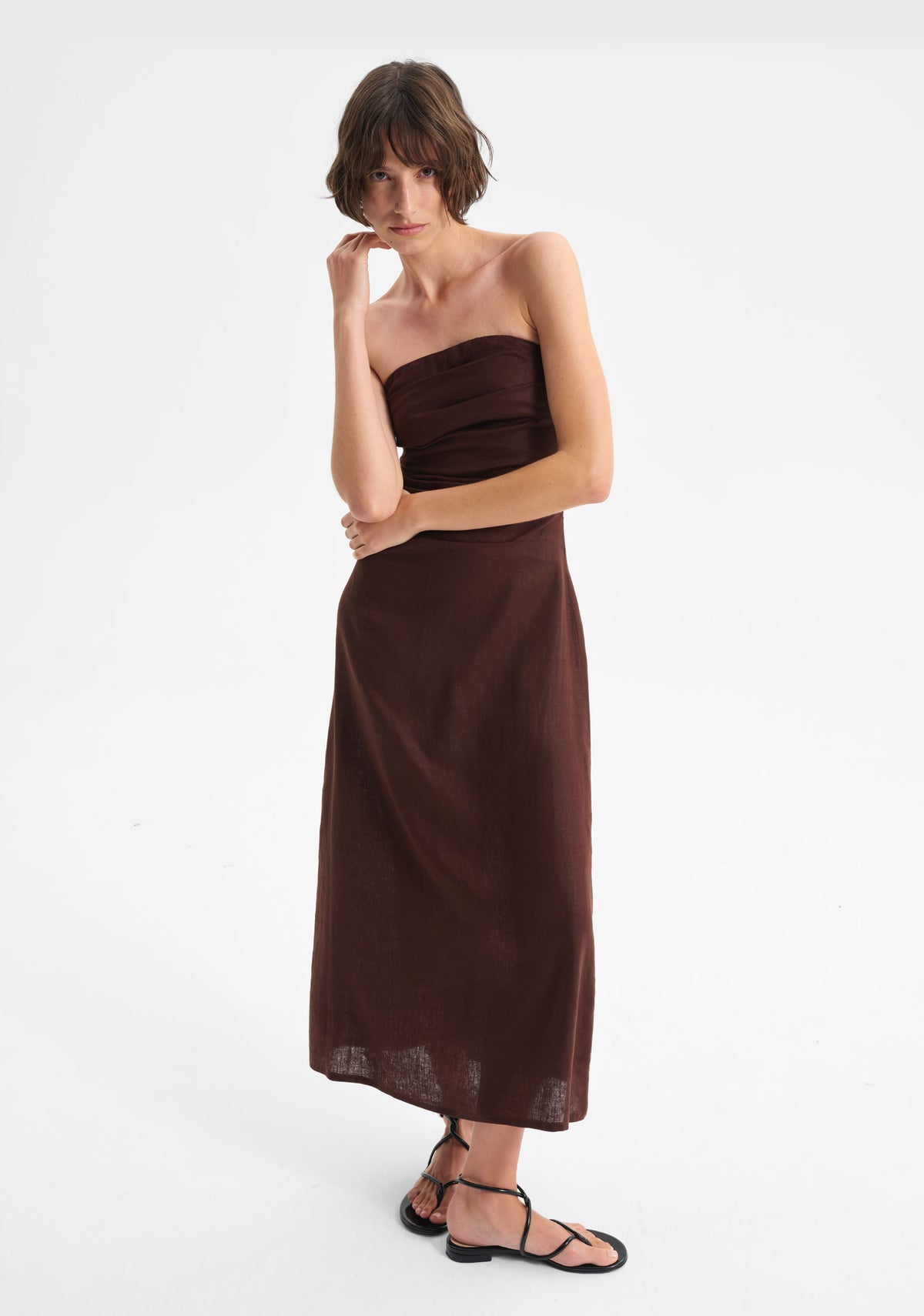 Morrison | Rio Linen Strapless Dress | Chocolate