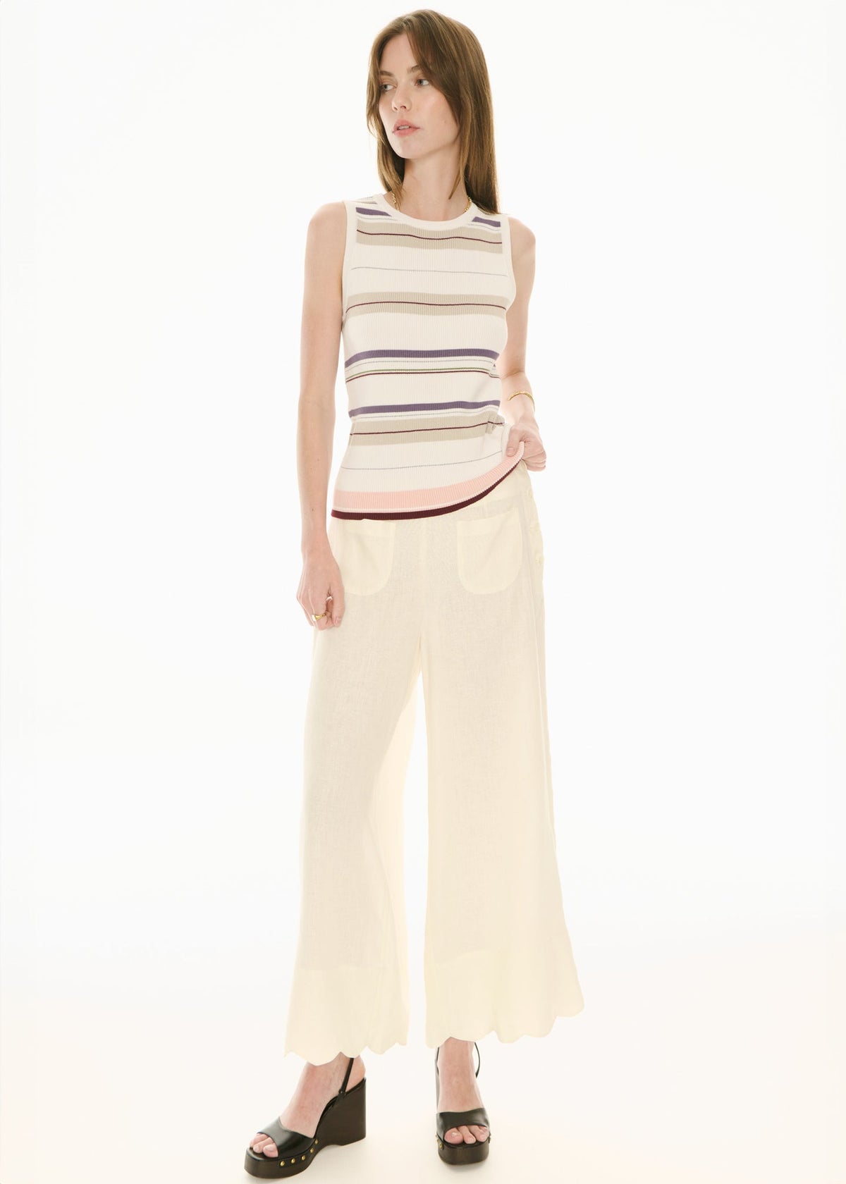 POL | Fey Ribbed Tank | Ivory Multi