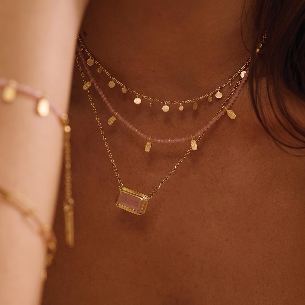 Murkani | Rose Quartz Choker | 18KT Yellow Gold Plate