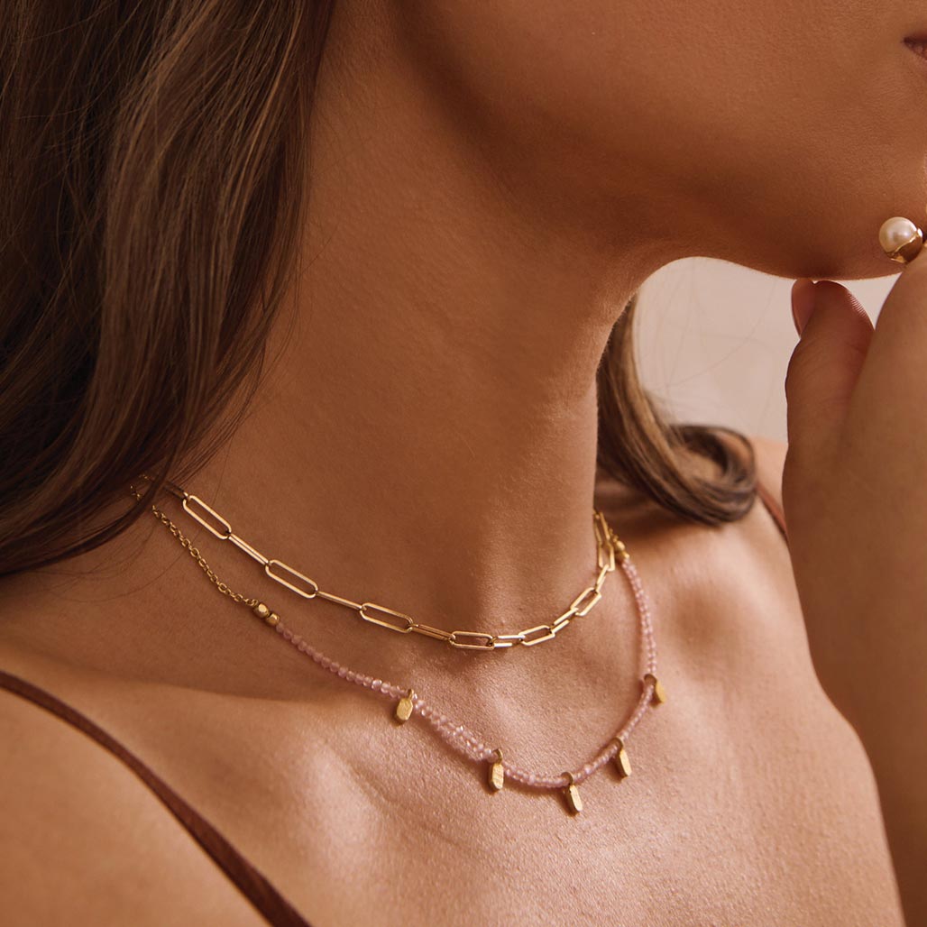 Murkani | Rose Quartz Choker | 18KT Yellow Gold Plate