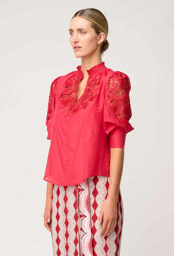 Once Was | Oleander Cotton Silk Blouse | Ruby