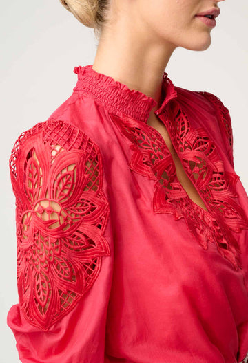 Once Was | Oleander Cotton Silk Blouse | Ruby