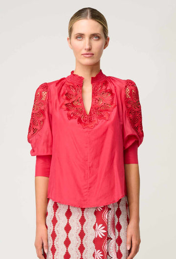 Once Was | Oleander Cotton Silk Blouse | Ruby
