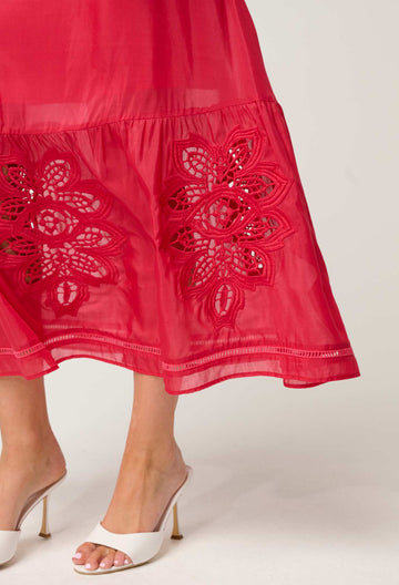 Once Was | Cordelia Shirred Waist Silk Cotton Skirt | Ruby