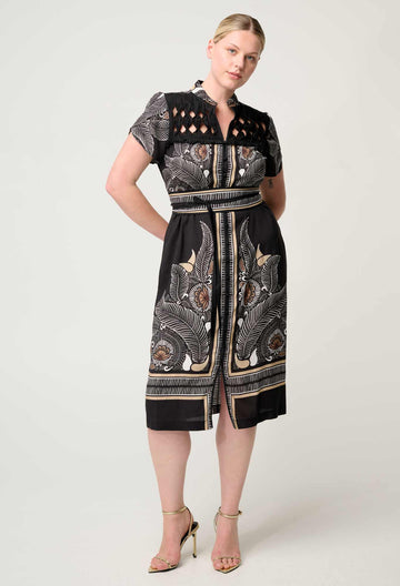 Once Was | Maha Diamond Smock Yoke Viscose Faille Dress | Onyx Casablanca