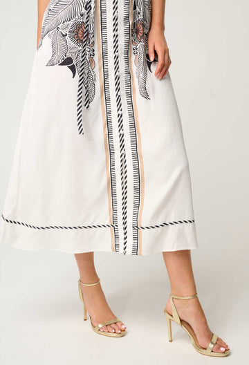 Once Was | Malika Viscose Dobby Contrast Bind Flutter Sleeve Dress | Ivory Casablanca