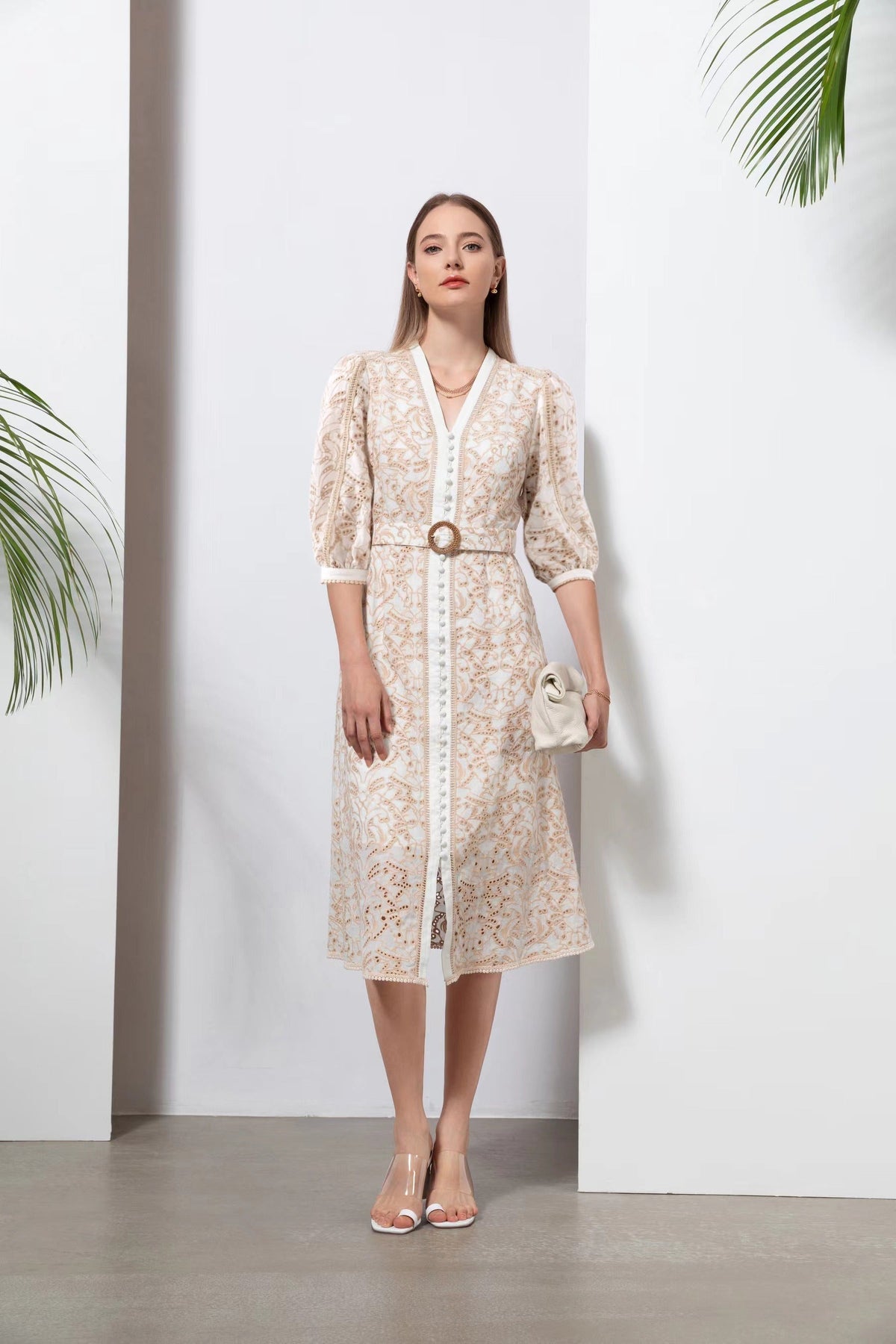 GDS | Naomi V Neck Long Dress | Beige