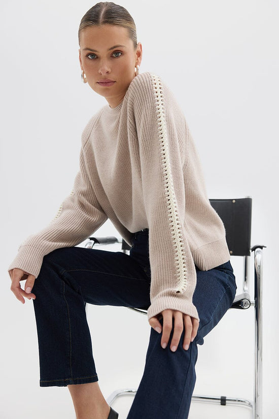 Iris & Wool | Crotchet Inlet Sleeve Sweater | Oat Melange