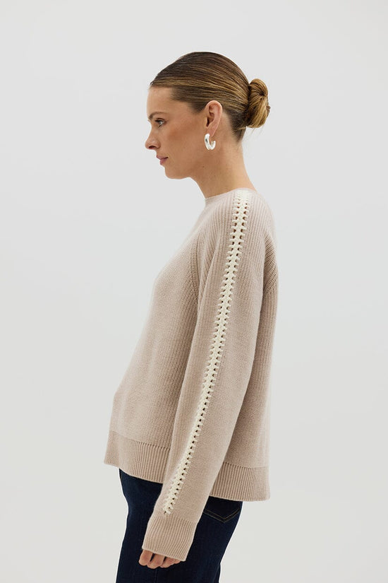 Iris & Wool | Crotchet Inlet Sleeve Sweater | Oat Melange