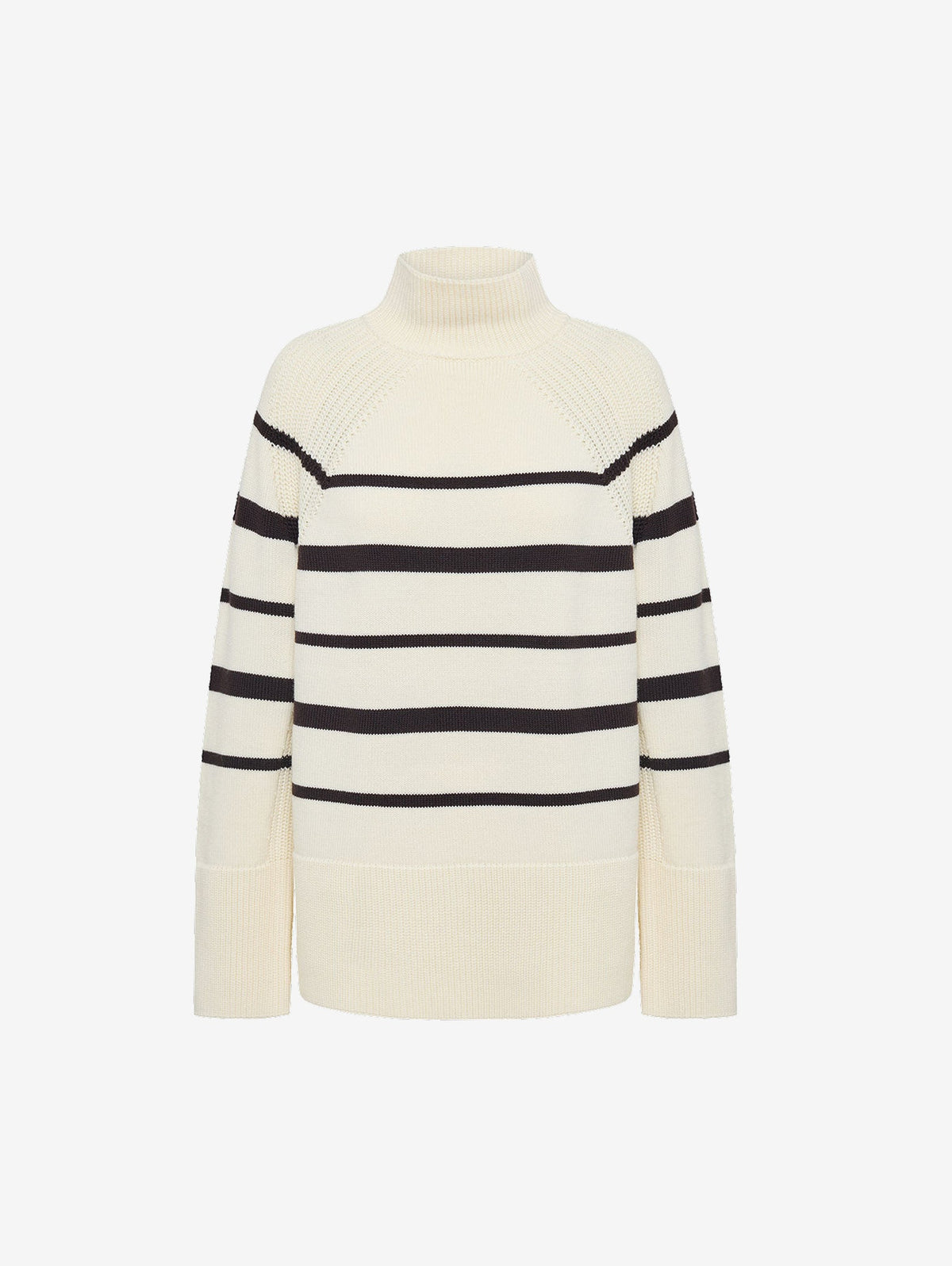 Iris & Wool | High Neck Stripe Sweater | Rye Melange/Chocolate