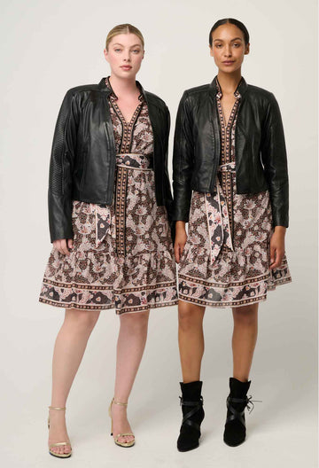 Once Was | Blaire Leather Herringbone Stitch Jacket | Black