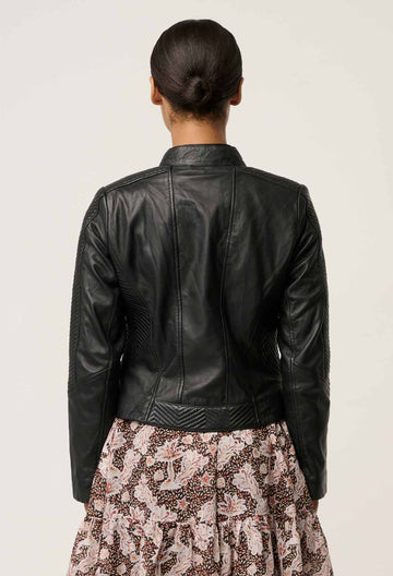 Once Was | Blaire Leather Herringbone Stitch Jacket | Black