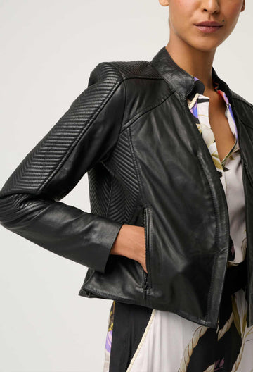 Once Was | Blaire Leather Herringbone Stitch Jacket | Black